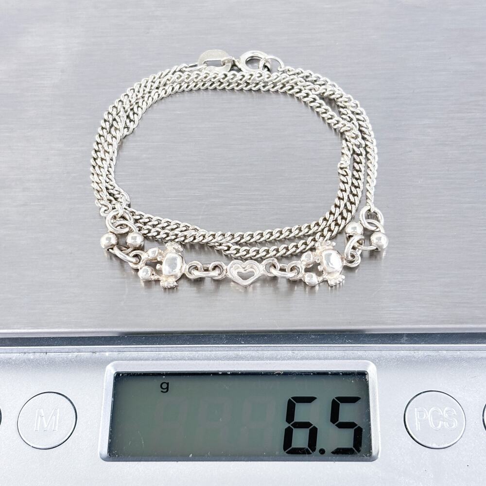 Vintage Sterling Silver 925 Beaded Crabs And Heart Accent Chain Necklace 16" - Picture 5 of 5